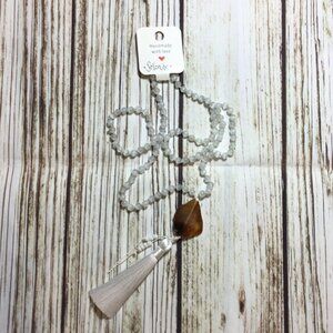 Selenite Gemstone Bead Handmade Beaded Mala Necklace Agate Slab Guru Bead